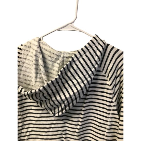 J.Crew Womens M Black White Sweatshirt Drawstring Hoodie Pullover Striped - Picture 5 of 9